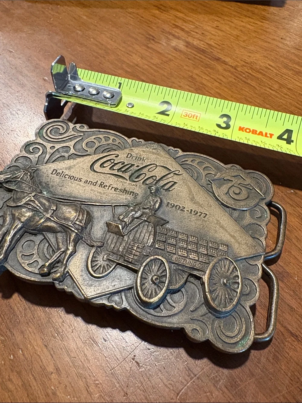 Vintage 1976 Bergamot Brass Coca-Cola 75th anniversary solid brass belt buckle